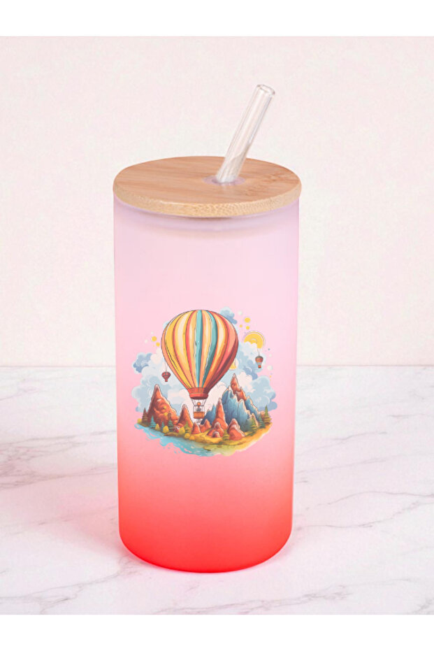 Flying Balloon Printed 600 ml Glass Flask - Water Flask, Water Bottle Flask, Glass Flask with Straw