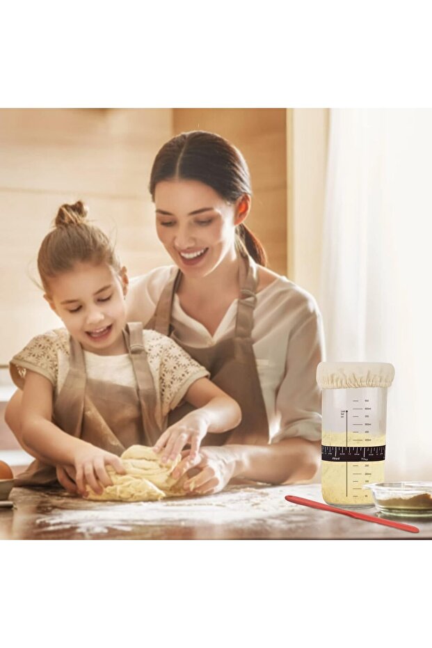 Sourdough Starter Jar Kit, 650Ml Wide Mouth Sour Dough Starter Container Thermometer, Scraper, - 3