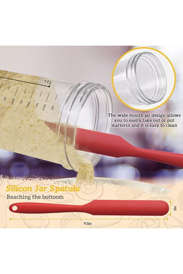 Sourdough Starter Jar Kit, 650Ml Wide Mouth Sour Dough Starter Container Thermometer, Scraper, - 5