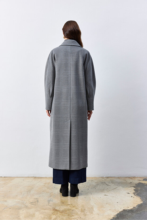 Oversize Uzun Gri Kaban - 4