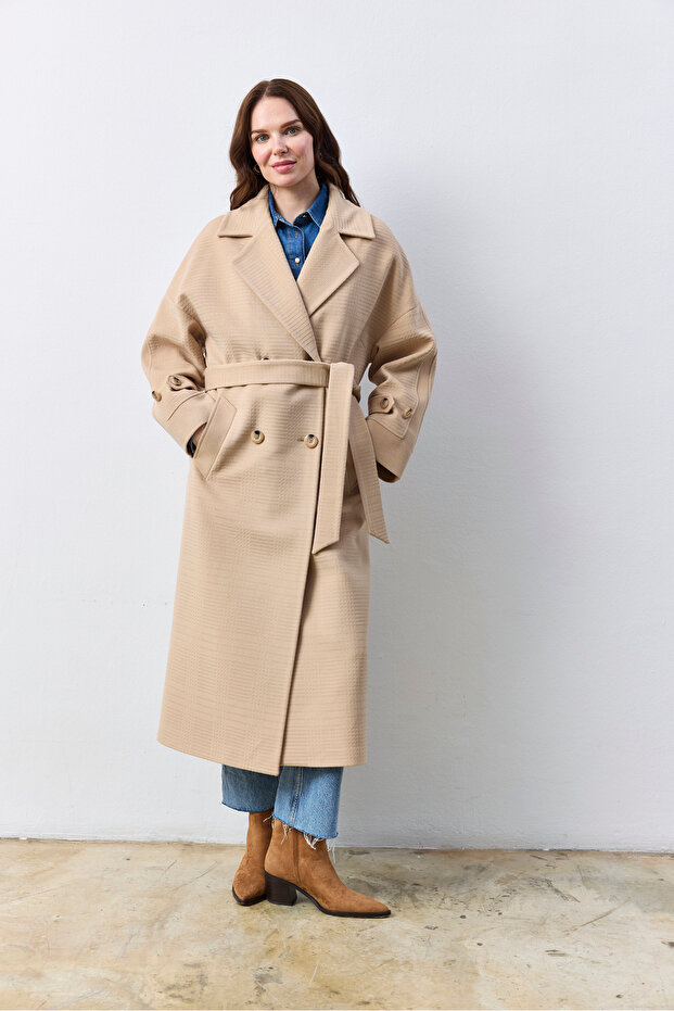Uzun Oversize Açık Camel Kaban - 1