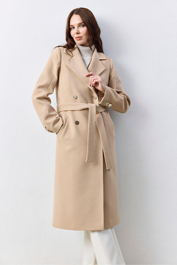 Long Light Camel Cashmere Coat