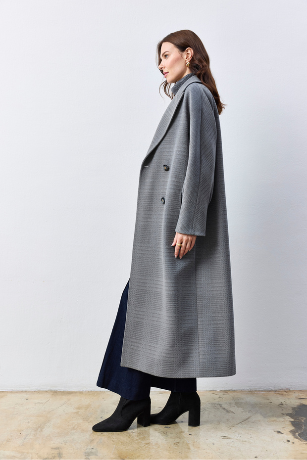 Oversize Uzun Gri Kaban - 3