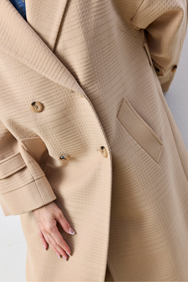 Uzun Oversize Açık Camel Kaban - 6