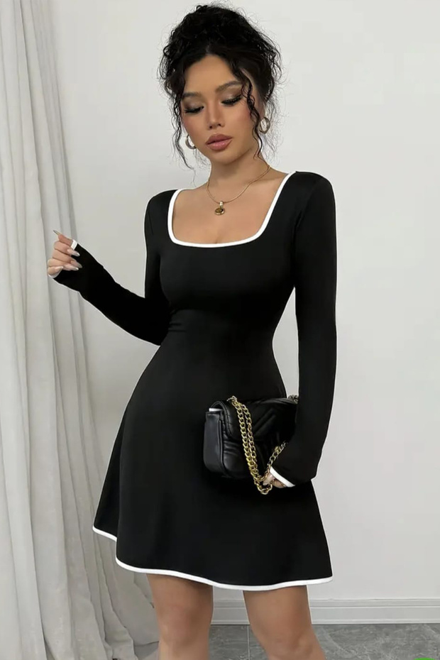 Women's U-Neck White Ribbed Trendy Dress