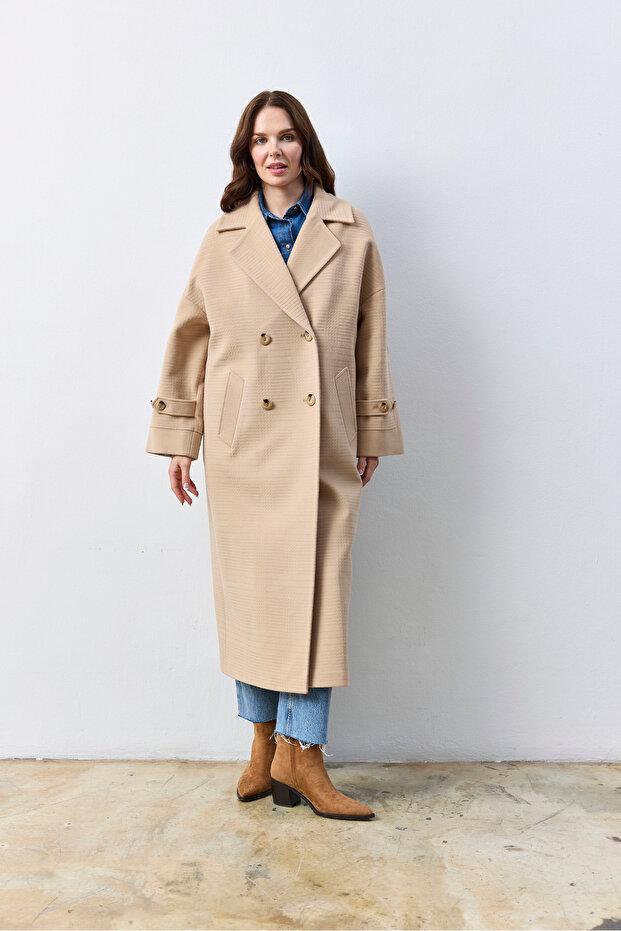 Uzun Oversize Açık Camel Kaban - 5