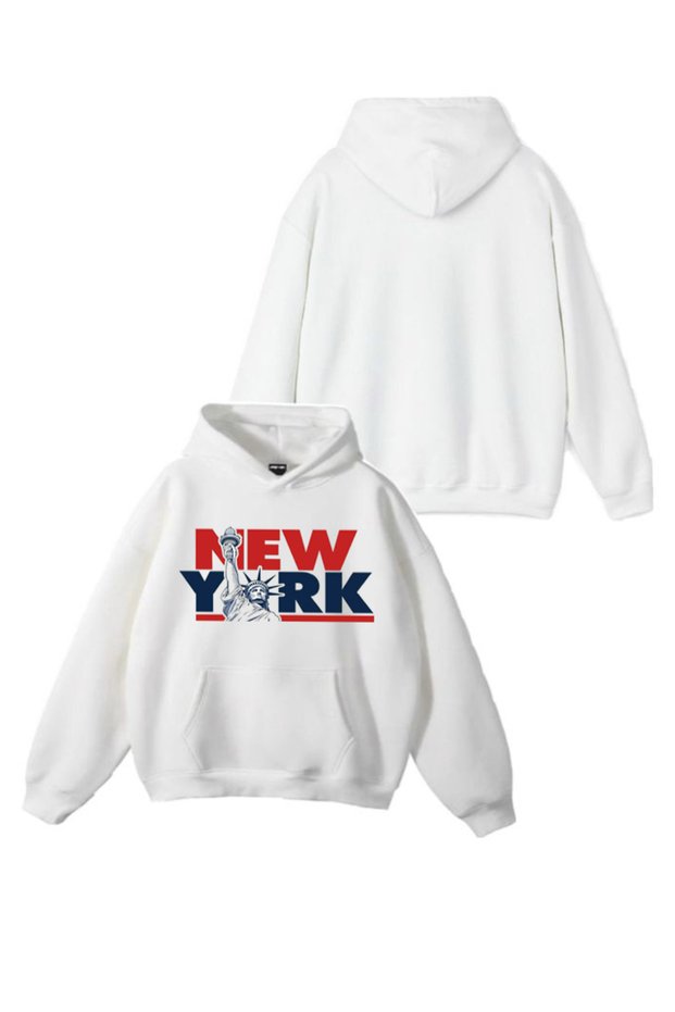 New Season New York Printed 3 Thread Cotton Hooded Sweatshirt Sebesta Fashion
