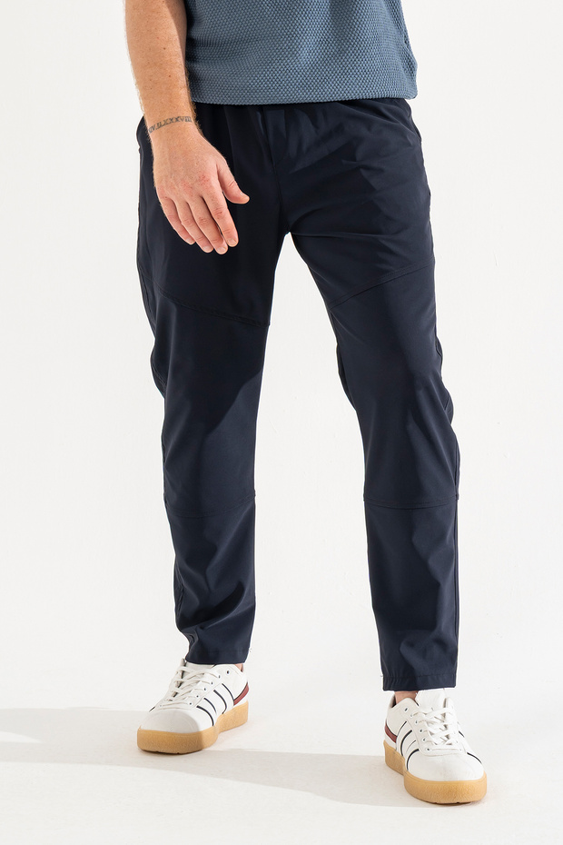 Men's Navy Blue Side Pocket Elastic Waist Lace-Up Ankle Slim Fit Jogger Pants