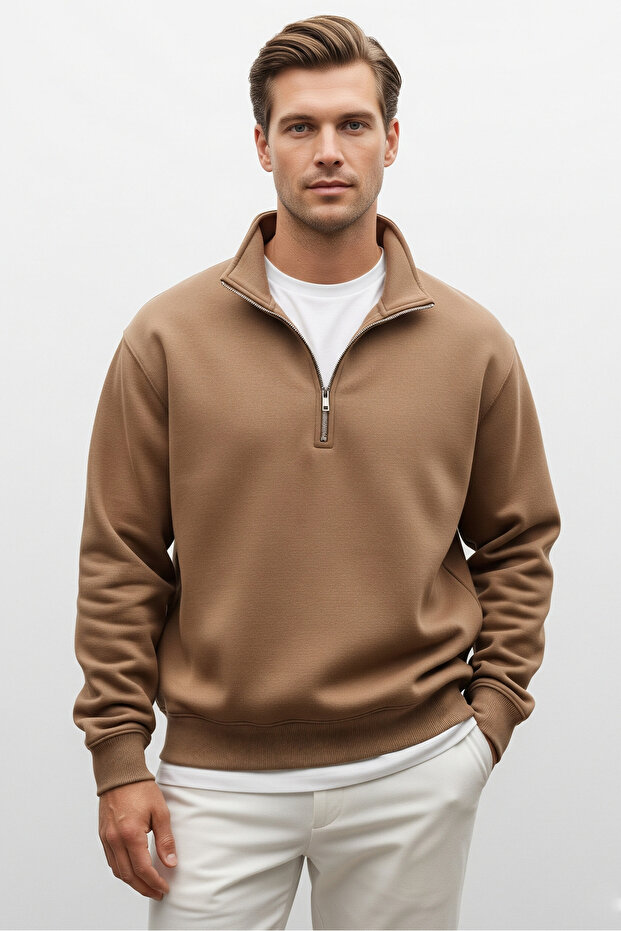 Men's Half Zipper Loose Mink Sweatshirt