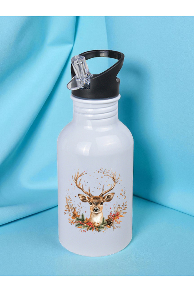 New Year's Deer Water Bottle 600 ml - Sports Water Bottle, Large Water Bottle, Sports Bottle, Sports Water Bottles
