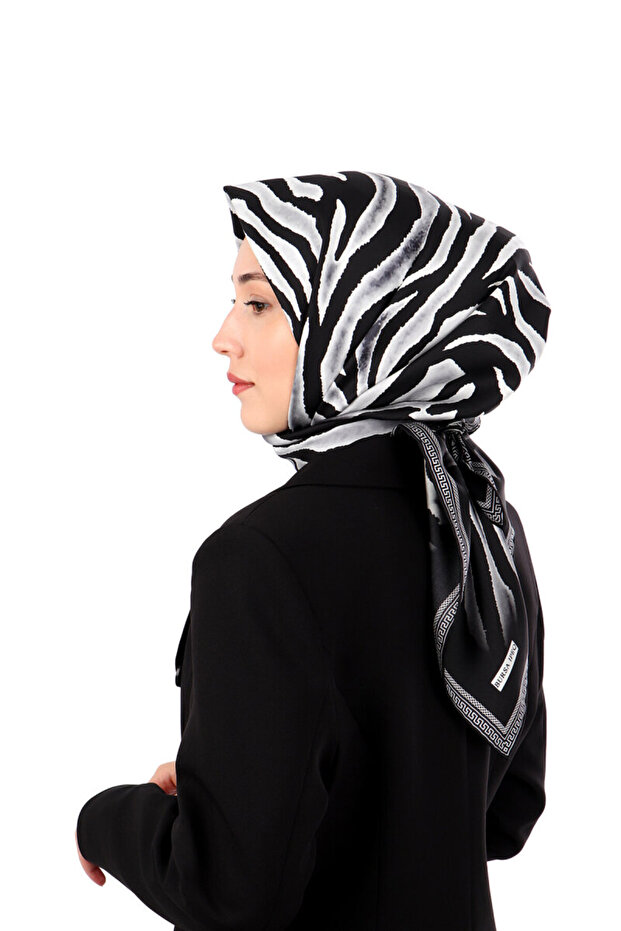 وشاح حريري من قماش التويل بنمط حمار وحشي رمادي - 2