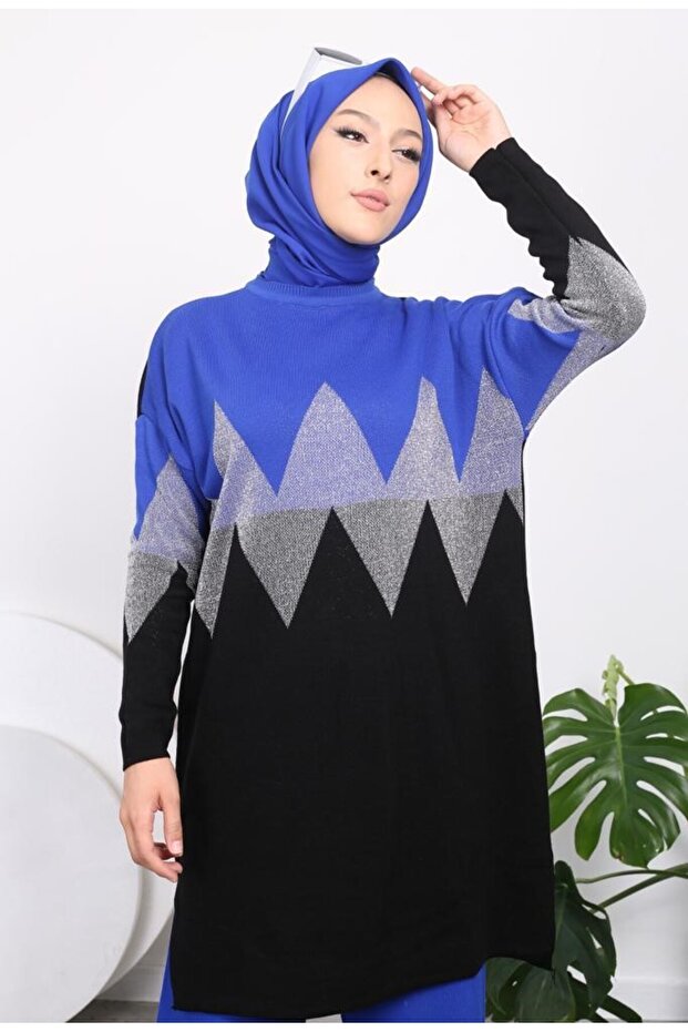 Zigzag Patterned Glitter Tunic - 1