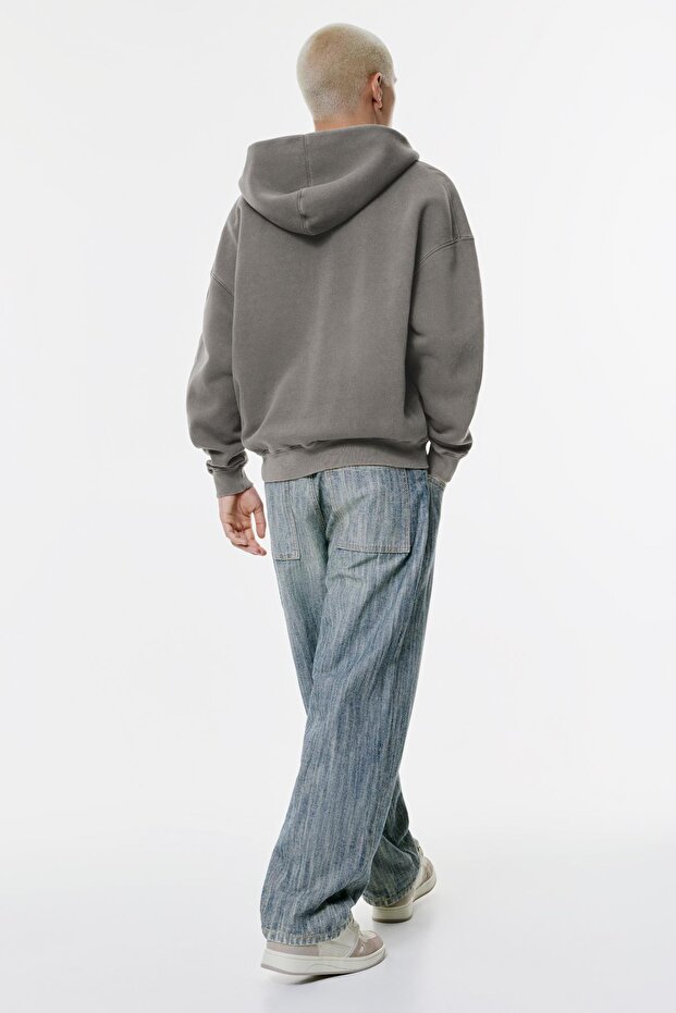 Fermuarlı yıkanmış boxy sweatshirt - 3