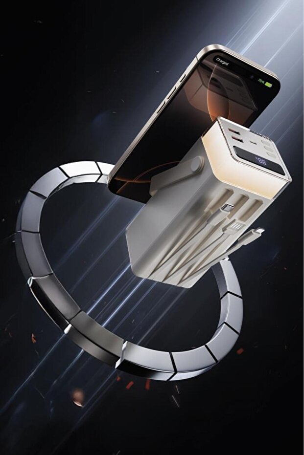 TRM-1041 Siyah 40000 mAh Type-C Lightning 22,5 W Hızlı Şarj RGB Led Işıklı Powerbank - 2