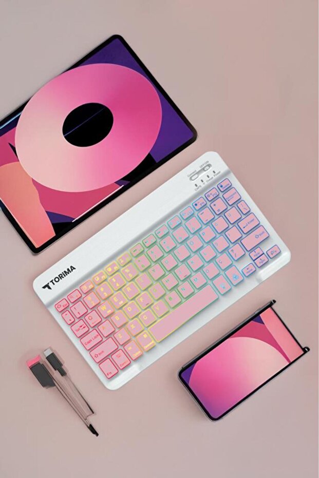 TMK-09 Pembe Şarj Edilebilir RGB Işıklı Kablosuz Klavye Mouse Seti - 4