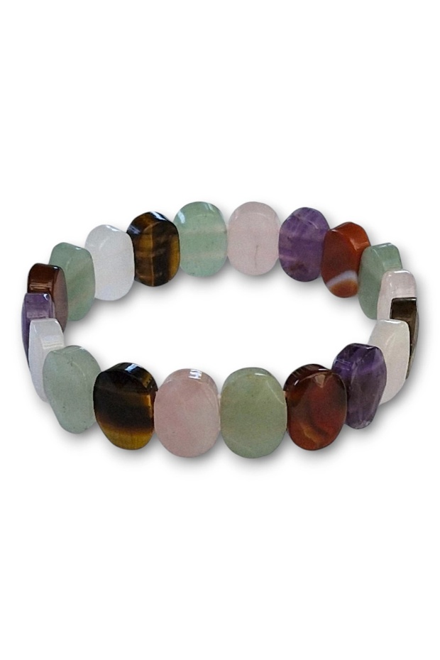 Mixed Stone Elastic Bracelet Amethyst Agate Aventurine Pink Quartz Tiger's Eye 452-2