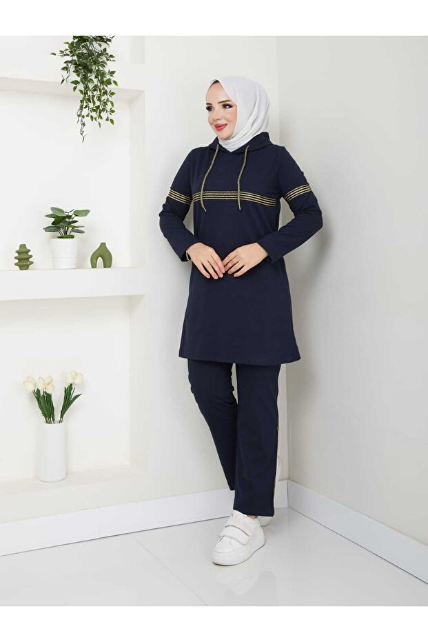 طقم بدلة رياضية مزدوجة مع شريط شيم - 1