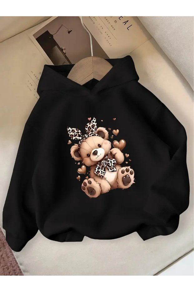 Winter Hooded Sweatshirt, Children's Bandana Teddy Bear Printed