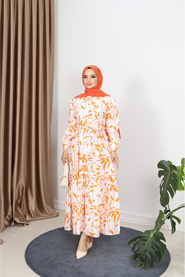 فستان منقوش بأوراق الشجر - 2