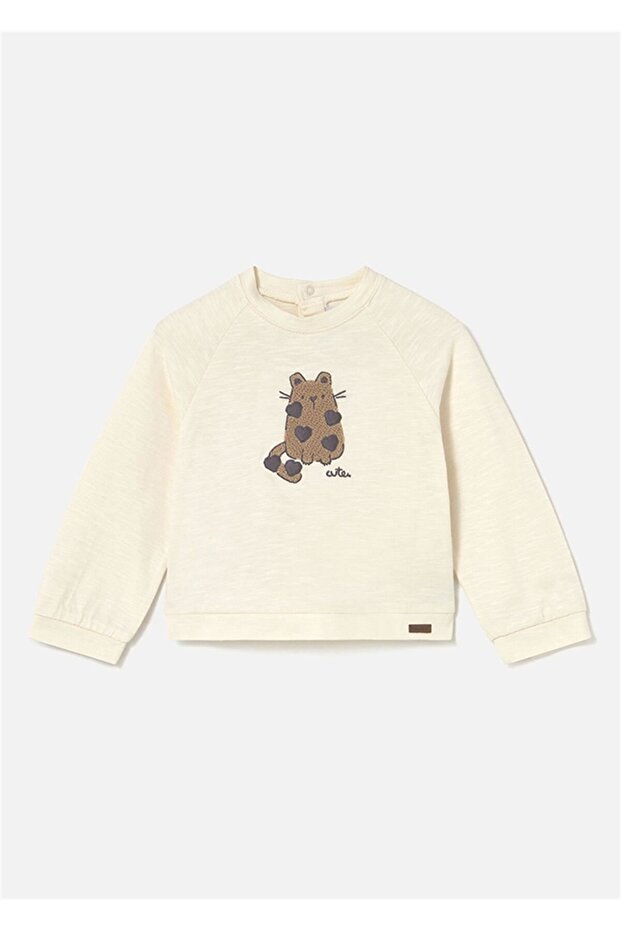 Baby Girl Patterned Long Sleeve T-Shirt Cream 2080