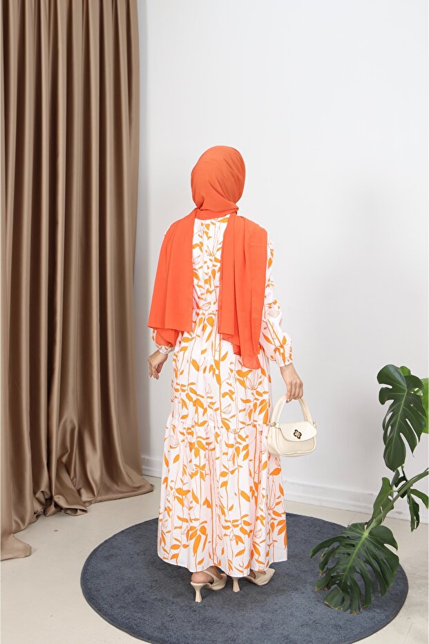 فستان منقوش بأوراق الشجر - 5