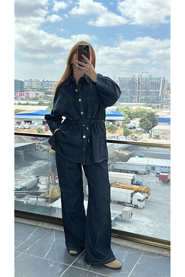 Buttoned Jean Jacket |   Wide Leg Jeans Double Set - 1