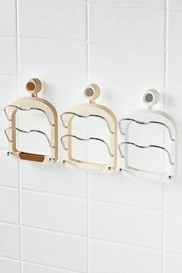 Vantuzlu Çok Amaçlı Mutfak Tava Saklama Tencere Kapak Tutucu Organizer Raf - 5