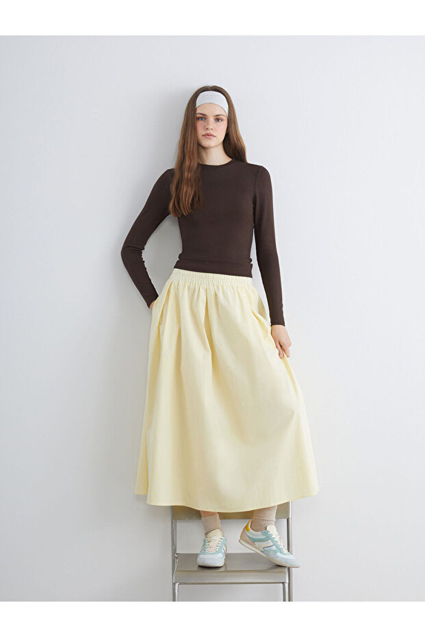 XSIDE Sari Beli Lastikli Poplin Kloş Etek - 2