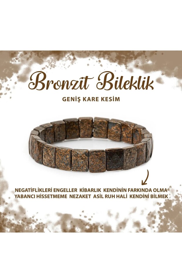 Certified Bronze Natural Stone Square Cut Wide Cut Bracelet