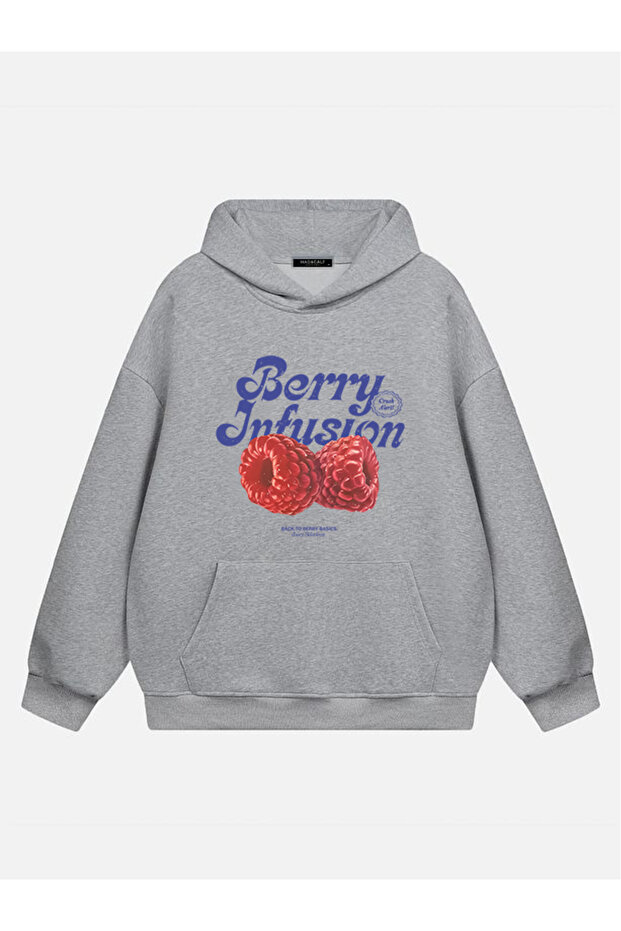 Unisex Berry Infusion Printed Oversized Fleece Sweatshirt with Hood