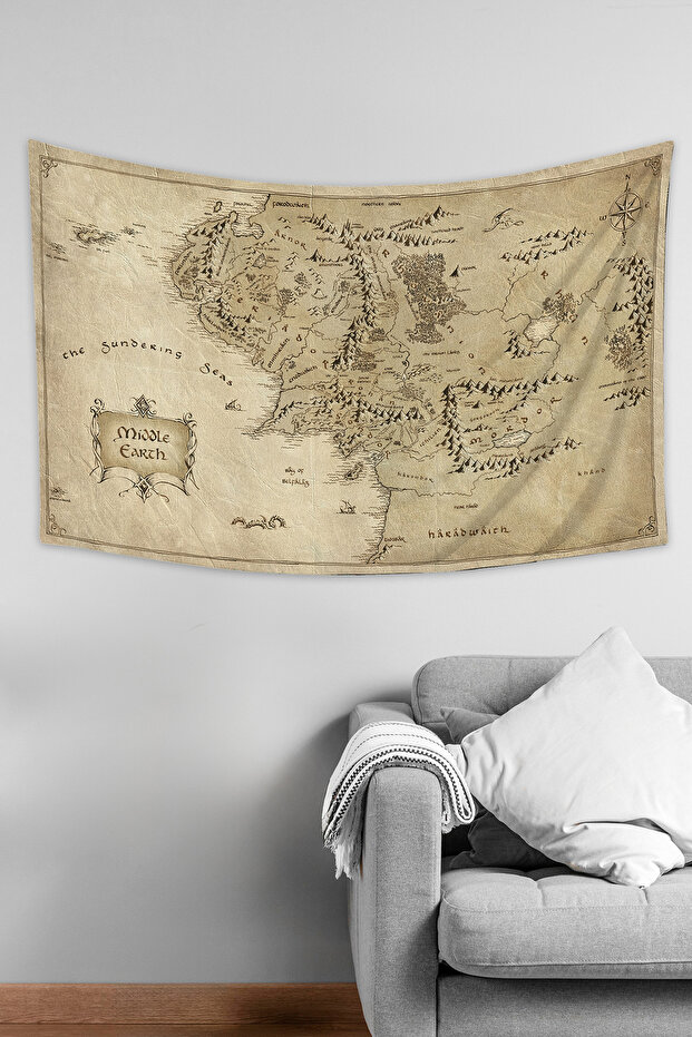 Lord of the Rings Middle-Earth Map Patterned Wall Covering Wall Tapestry Suede Textured Fabric