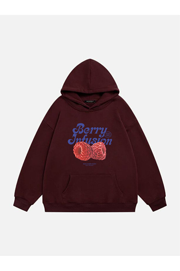 Unisex Berry Infusion Printed Oversized Fleece Sweatshirt with Hood
