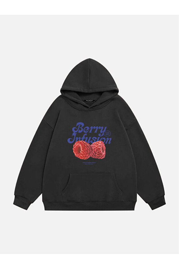 Unisex Berry Infusion Printed Oversized Fleece Sweatshirt with Hood