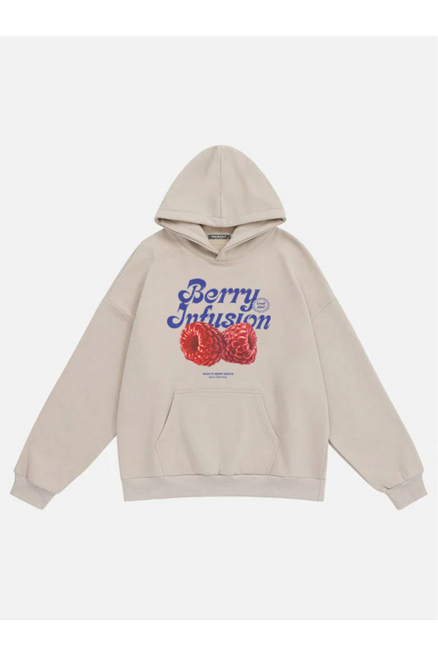 Unisex Berry Infusion Printed Oversized Fleece Sweatshirt with Hood