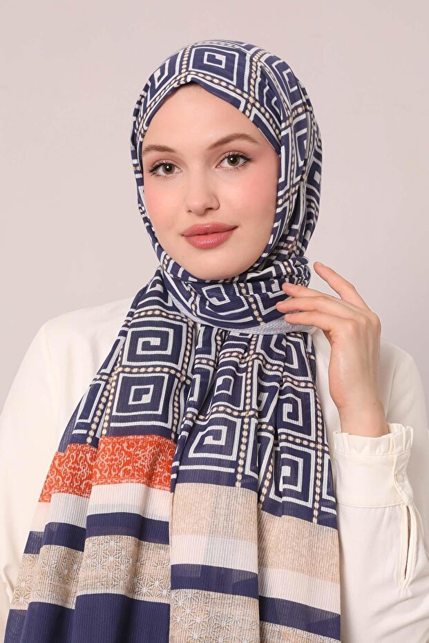 شال قطني بنمط نجمة باللون الأزرق الداكن - 1
