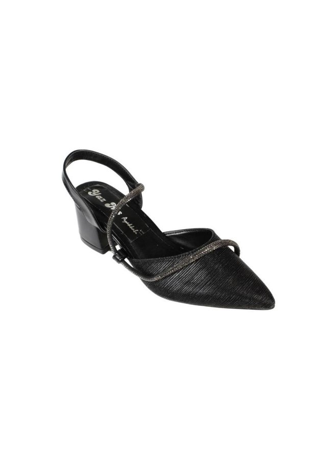 Yazkish Women's Silver Black Stone 6cm Thick Heeled Evening Dress Shoes