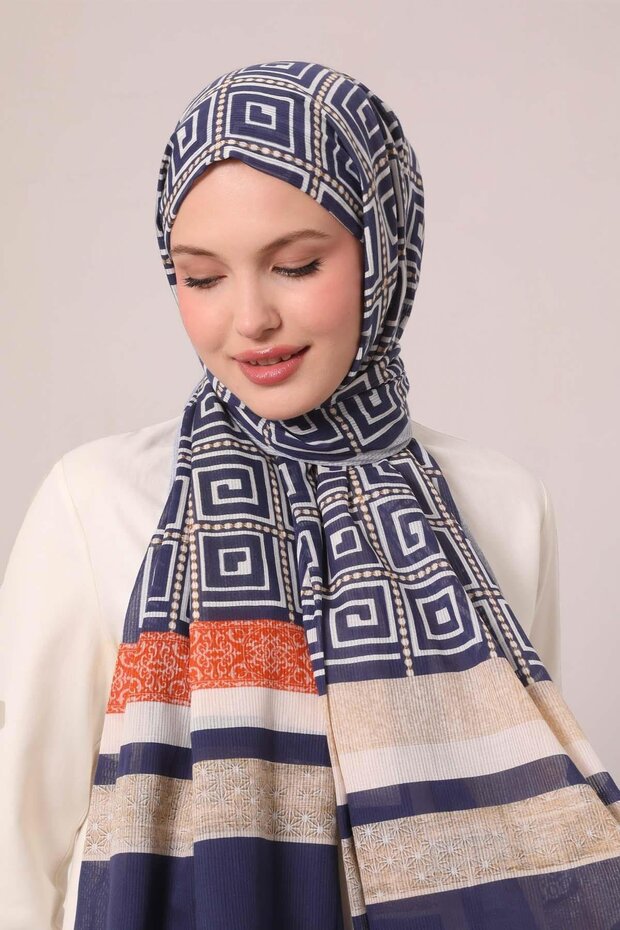 شال قطني بنمط نجمة باللون الأزرق الداكن - 2