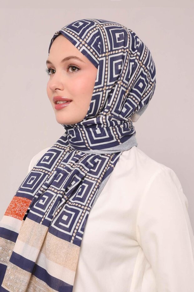 شال قطني بنمط نجمة باللون الأزرق الداكن - 3