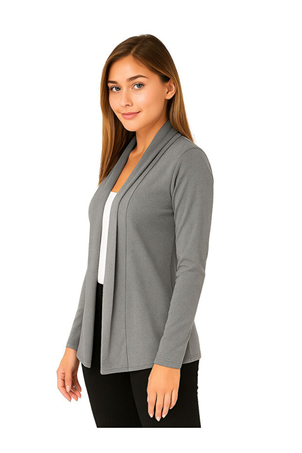 بلوزة رمادية سادة مفتوحة من الأمام - 5