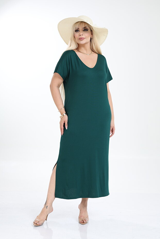 Büyük Beden Kadın Viskon Örme Basic Günlük Elbise - 1