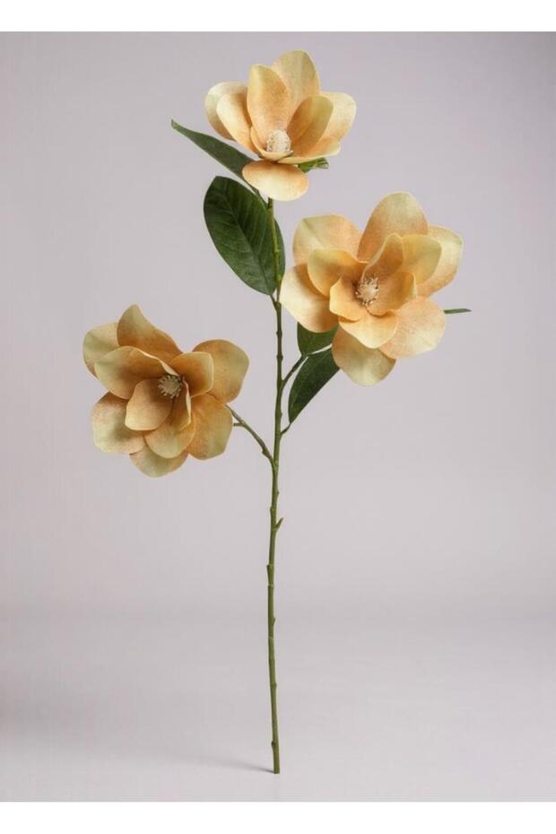 Yapay Çiçek Somon Manolya Islak Doku 3 Kafalı Uzun Dal Çiçek Flowers 80cm - 1