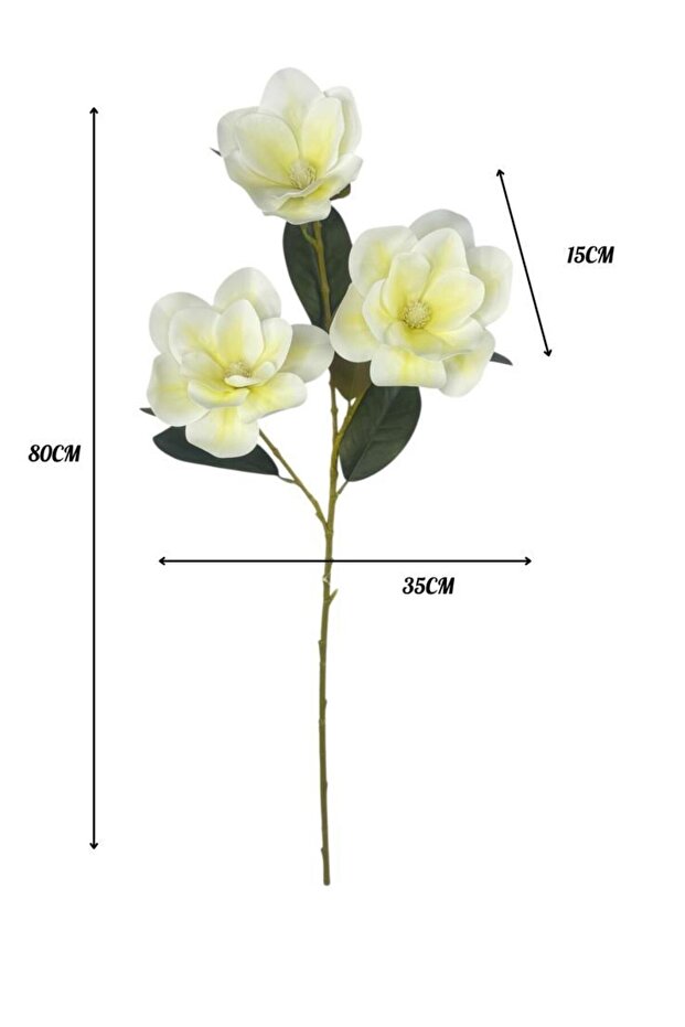 Yapay Çiçek Krem Manolya Islak Doku 3 Kafalı Uzun Dal Çiçek Flowers 80cm - 2