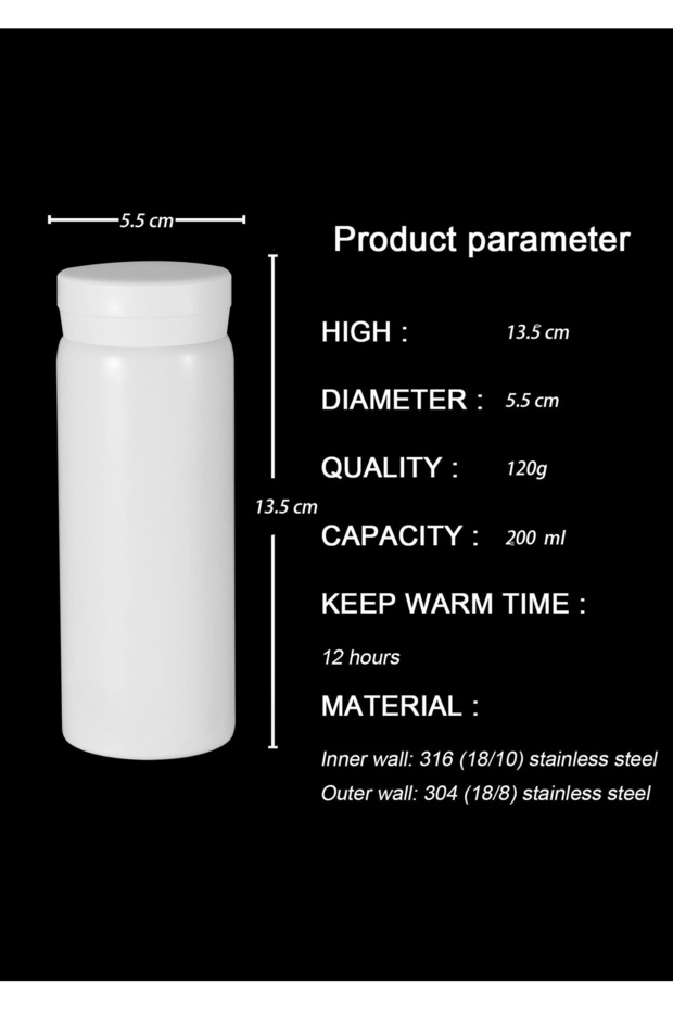 Mini Termos Paslanmaz Çelik Su Termos, Sıcak Ve Soğuk İçecekler İçin Vakum Termos 200 ml - 5