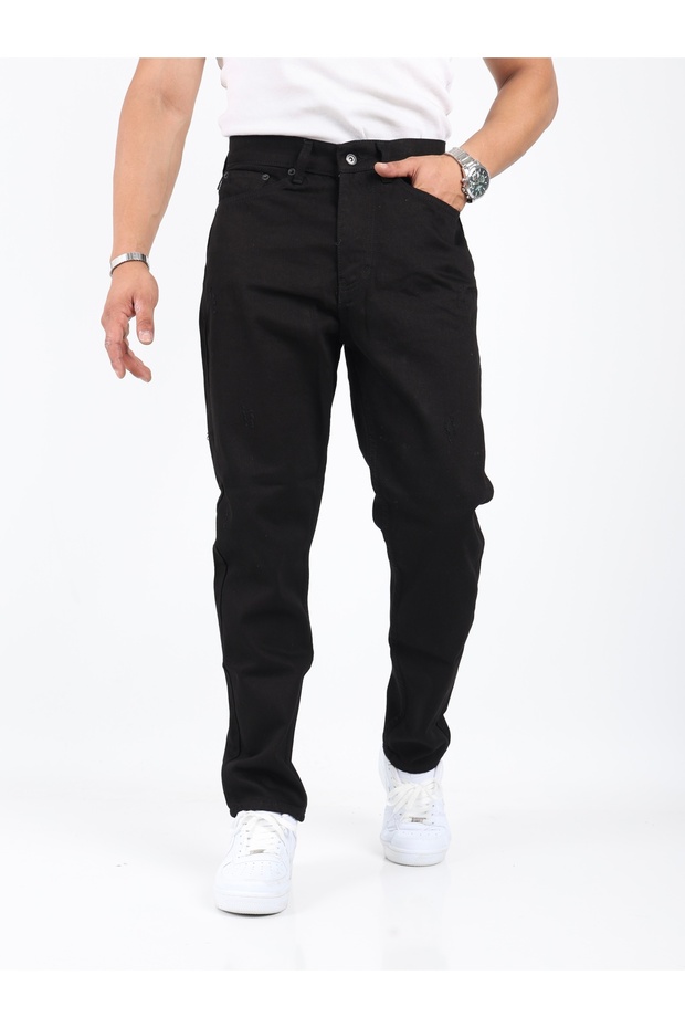 Men's Boyfriend Washable Black Studded Jeans Black Pants