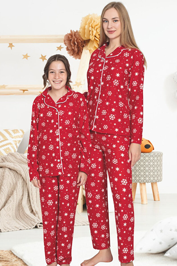 Mother Daughter (Sold Separately) Red Pajama Set - Snow Themed