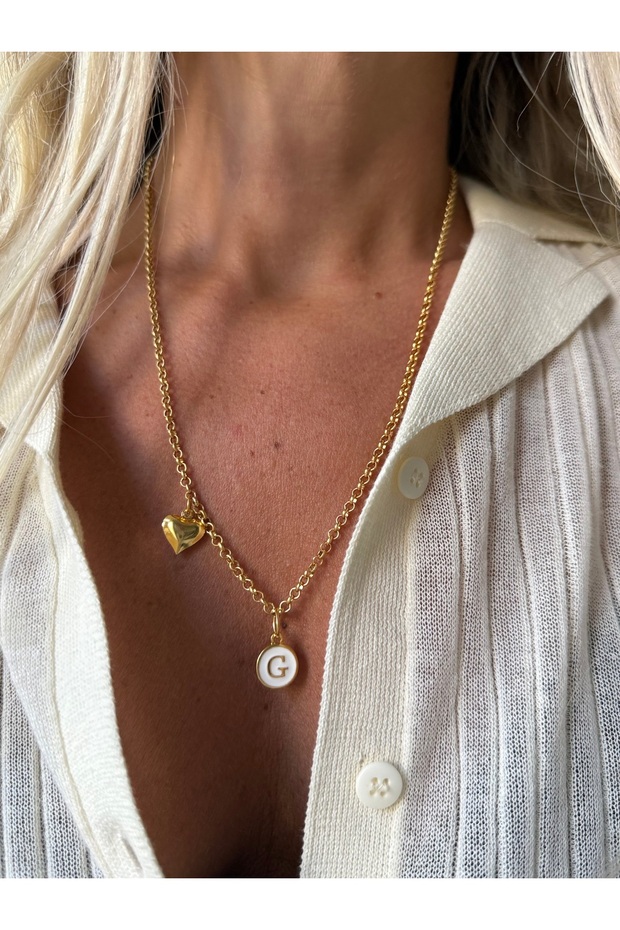 Gold Enamel Letter g Heart Necklace