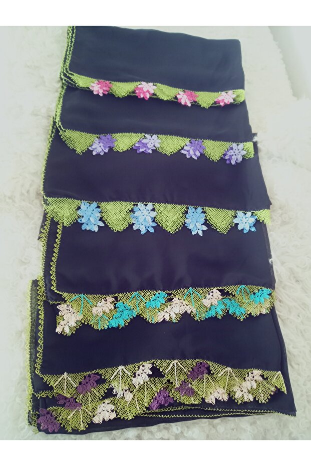 Handcrafted Needle Embroidered Prayer Cover Dowry Cover Mevlit Headscarf Crepe Fabric 145X75 cm
