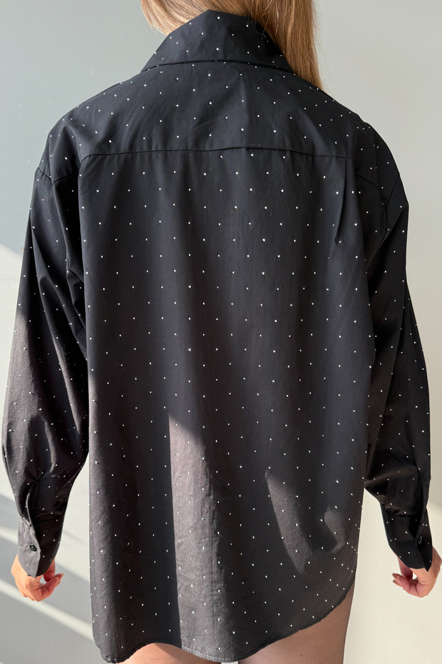 Siyah Taş Baskılı Oversize/Geniş Kalıp Gömlek TWOAW26GO00095 - 4