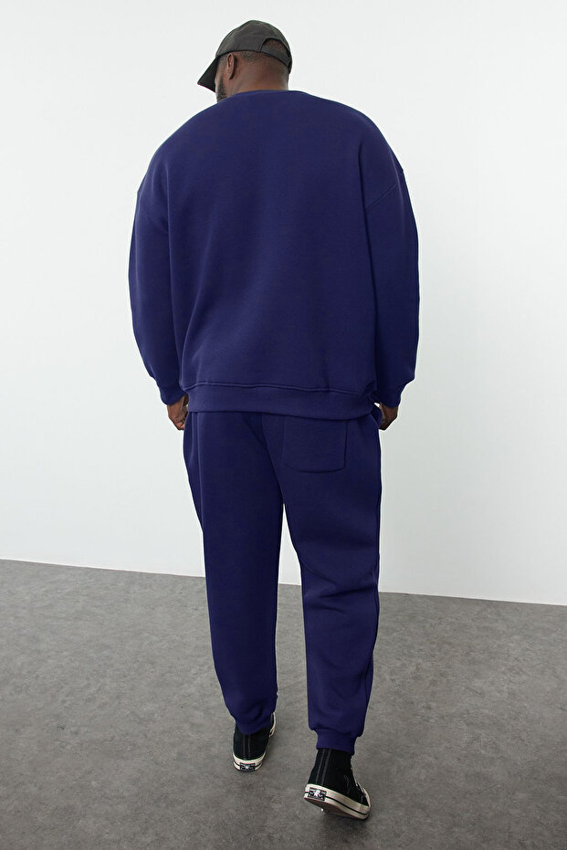 Büyük Beden Açık Lacivert Oversize/Geniş Kesim Baskılı Sweatshirt-Eşofman Altı Takım TMNAW25TS00001 - 4