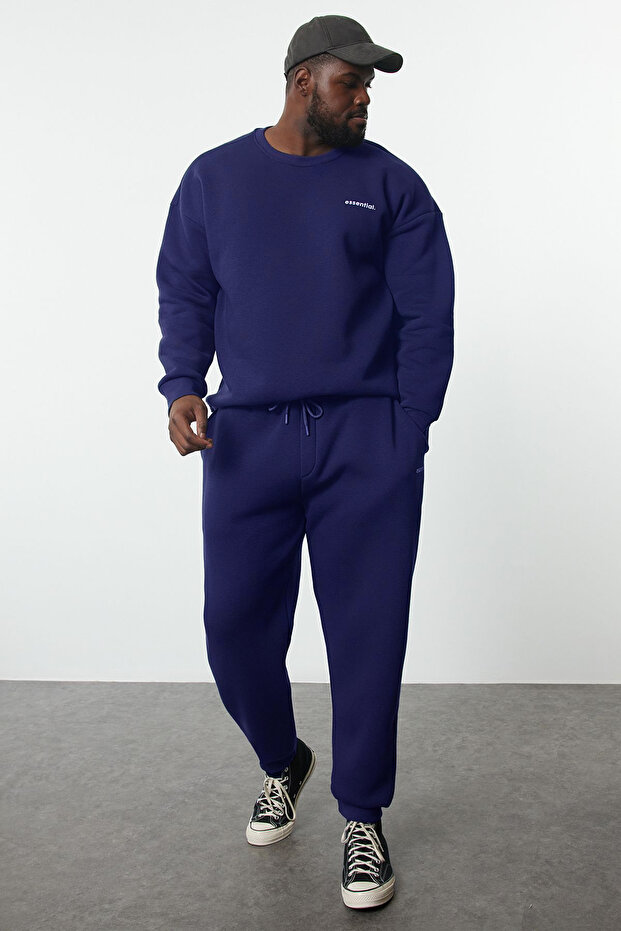 Büyük Beden Açık Lacivert Oversize/Geniş Kesim Baskılı Sweatshirt-Eşofman Altı Takım TMNAW25TS00001 - 1
